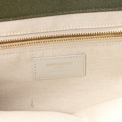 Saint Laurent Linen Calfskin Small Rive Gauche Tote Military Green Blanc Vintage 6 of 11