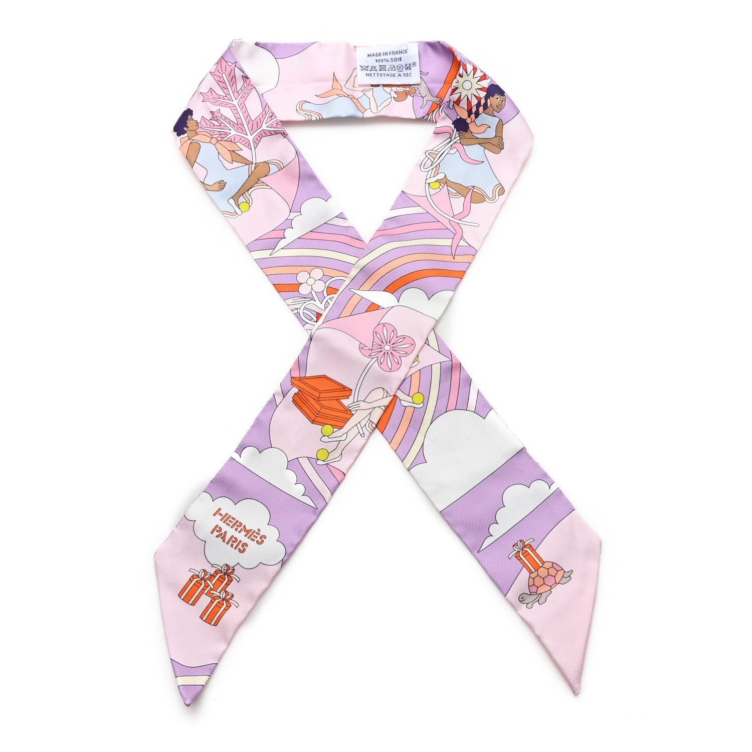 Hermes Silk Carres Volants Twilly Lilas Rose Pale Orange 1 of 3
