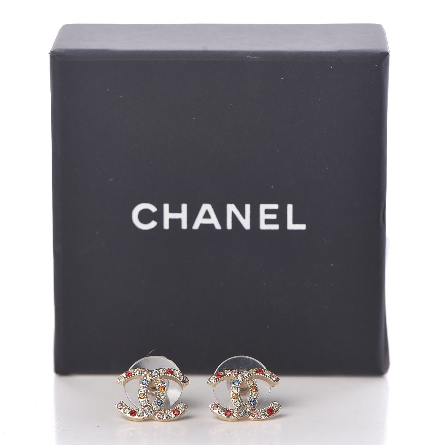 Chanel Crystal CC Earrings Gold Multicolor 5 of 5