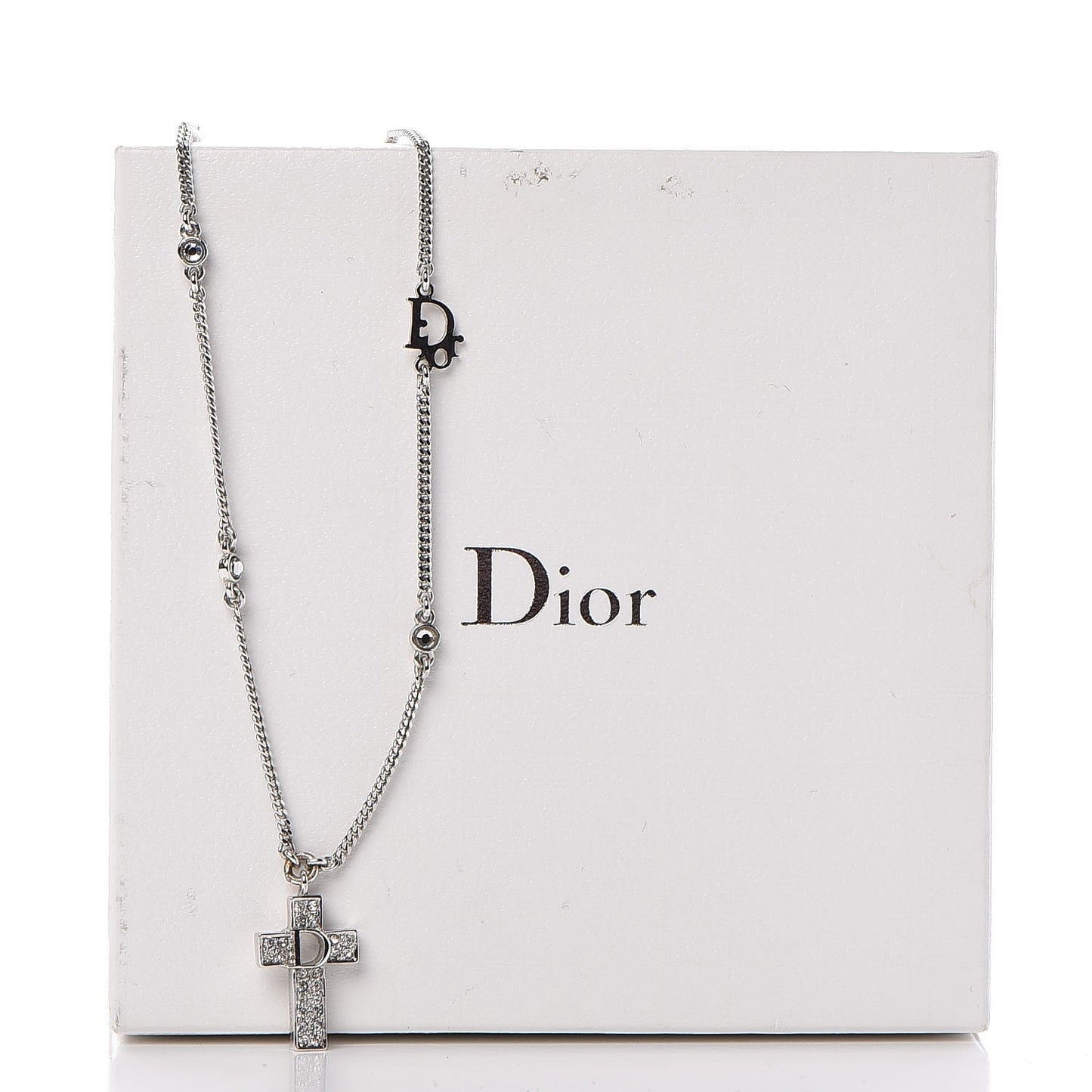 Crystal Cross Necklace Silver