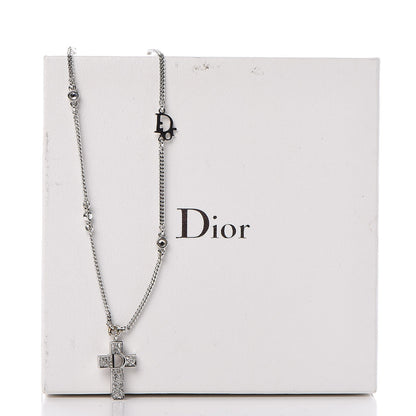 Christian Dior Crystal Cross Necklace Silver 6 of 6