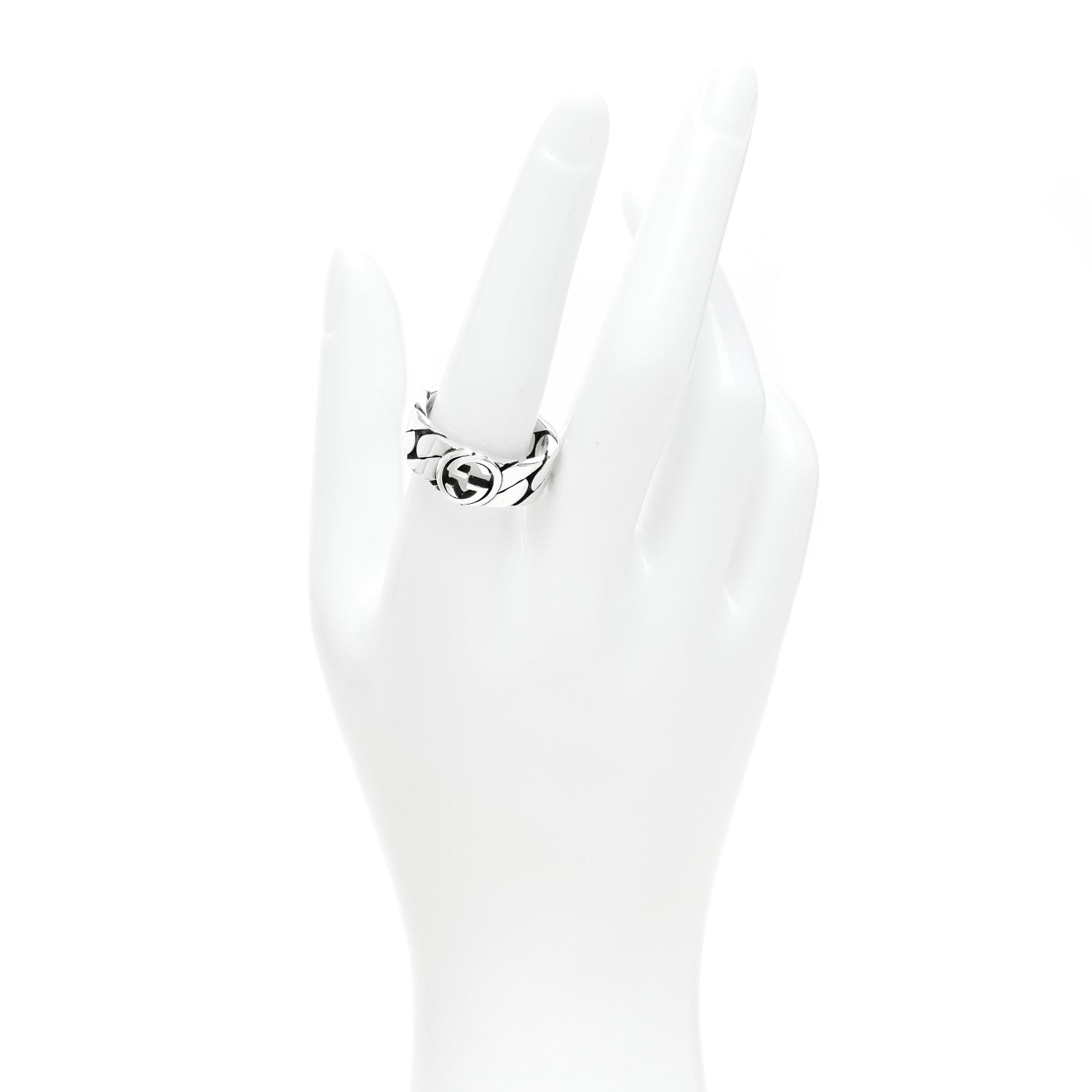 Gucci Sterling Silver Interlocking G Chainlink Wide Band Ring 61 9.5 2 of 5