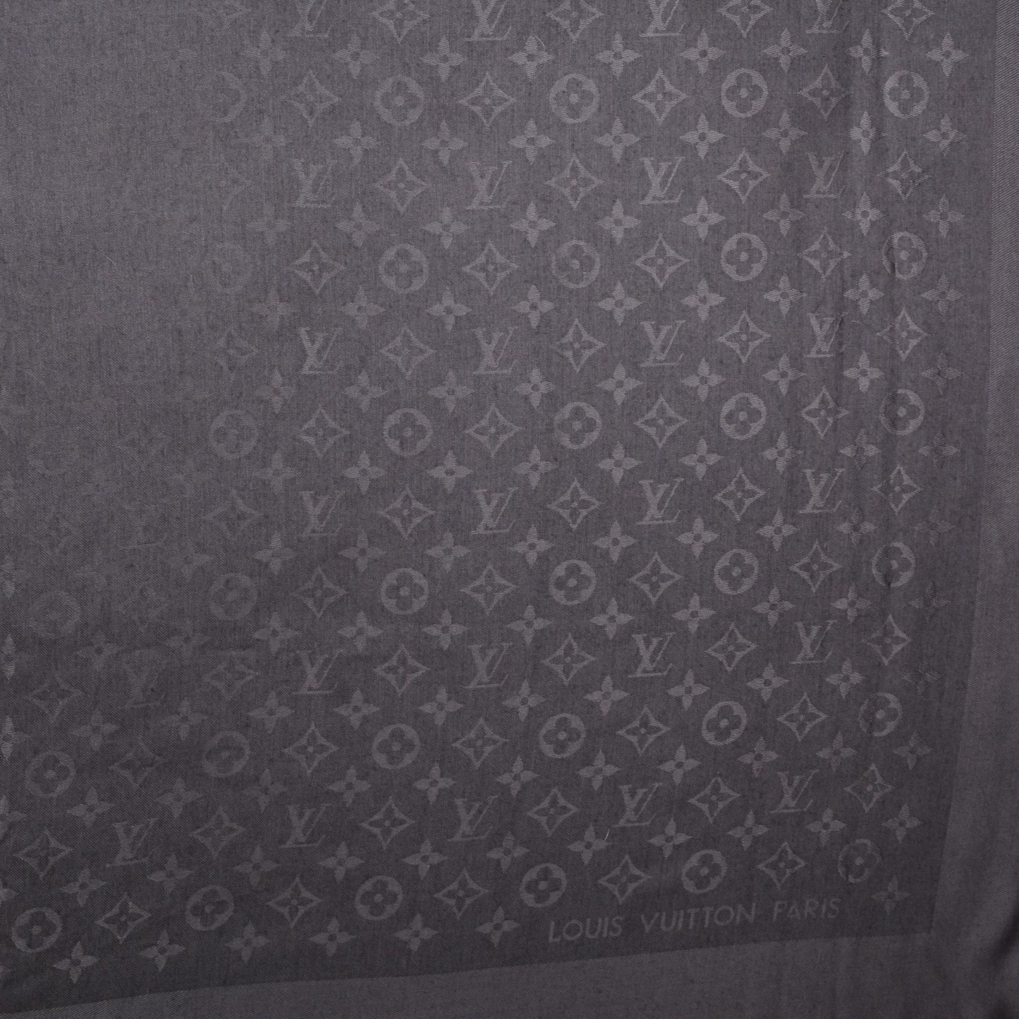 Silk Wool Monogram Shawl Charcoal Grey