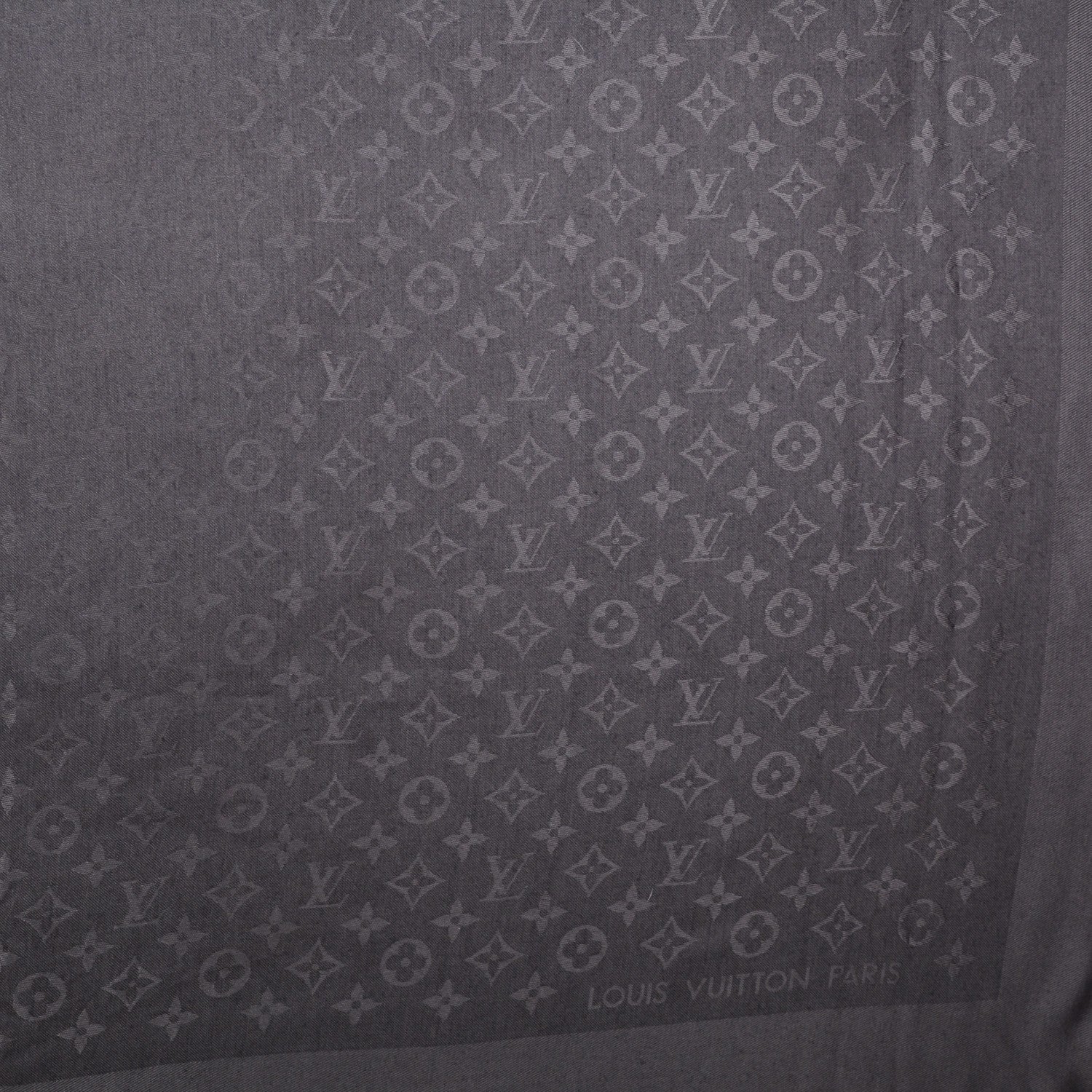 Louis Vuitton Silk Wool Monogram Shawl Charcoal Grey 4 of 5