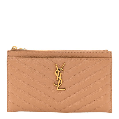 Saint Laurent Grain De Poudre Matelasse Chevron Monogram Fragments Zippered Card Case Dune 1 of 9