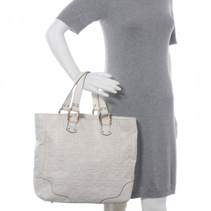 Gucci Calfskin Horsebit Embossed Tote White 2 of 7