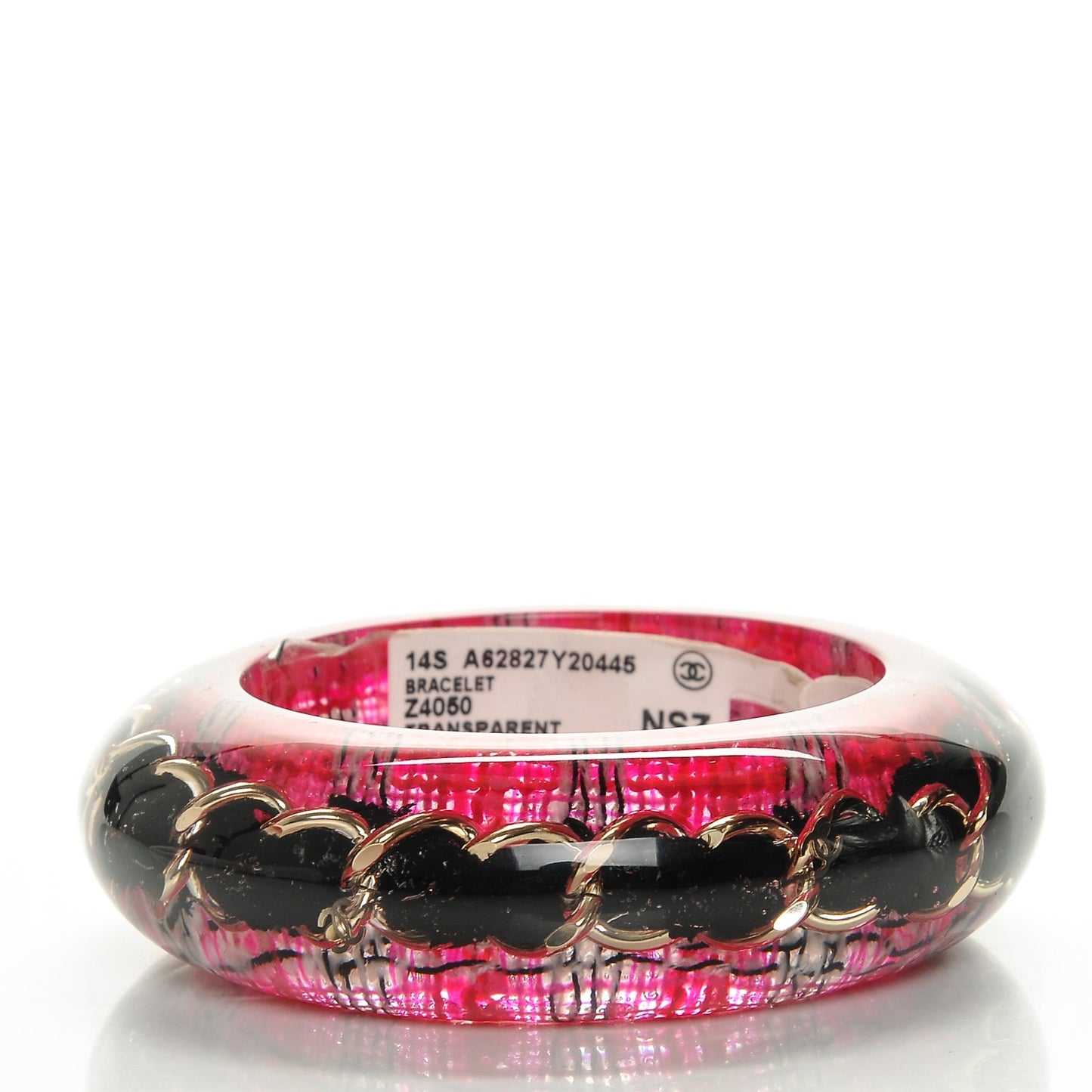 Resin Tweed Chain CC Bangle Transparent Pink