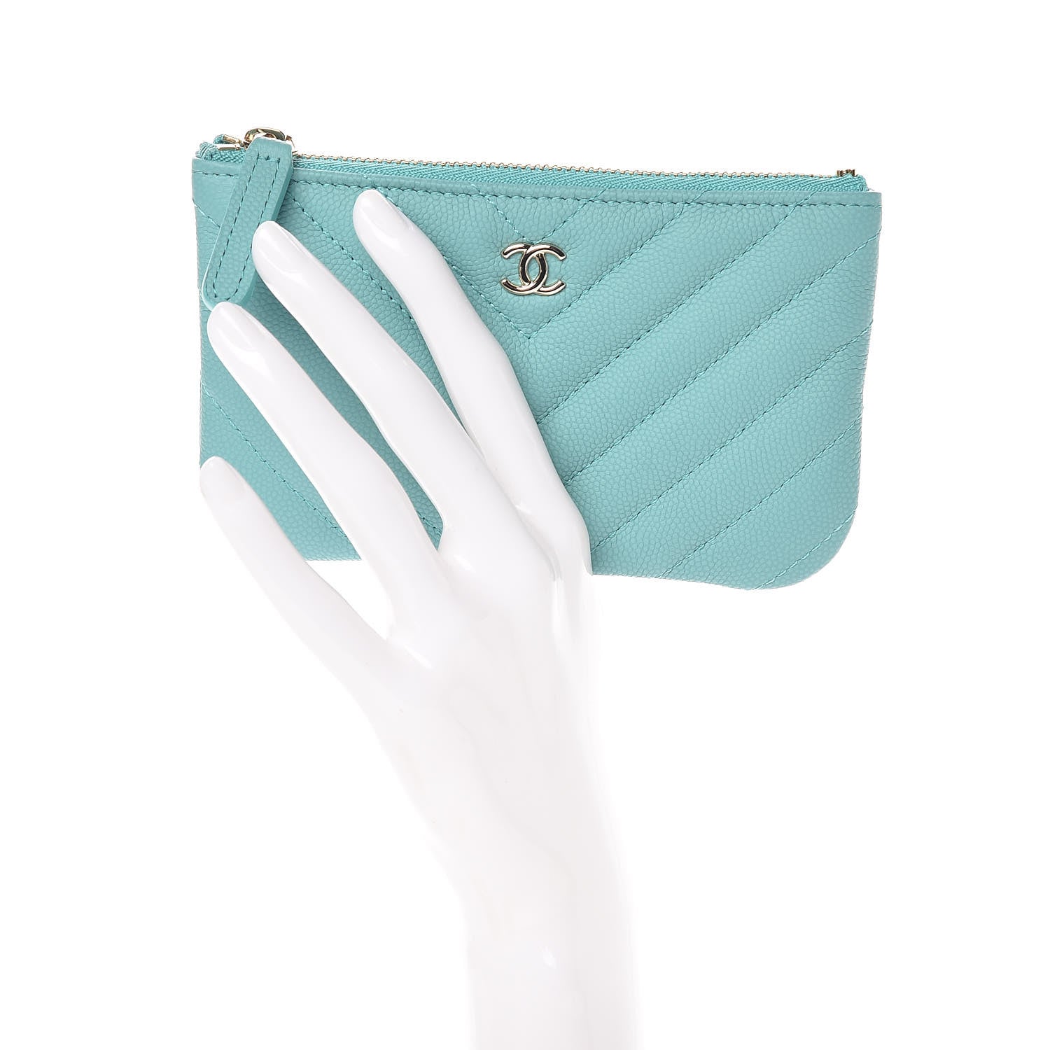 Chanel Caviar Chevron Quilted Small Cosmetic Case Green 2 of 8