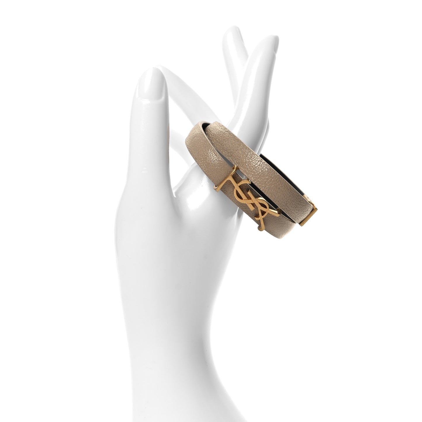 Calfskin Opyum Double Wrap Bracelet L Dark Beige