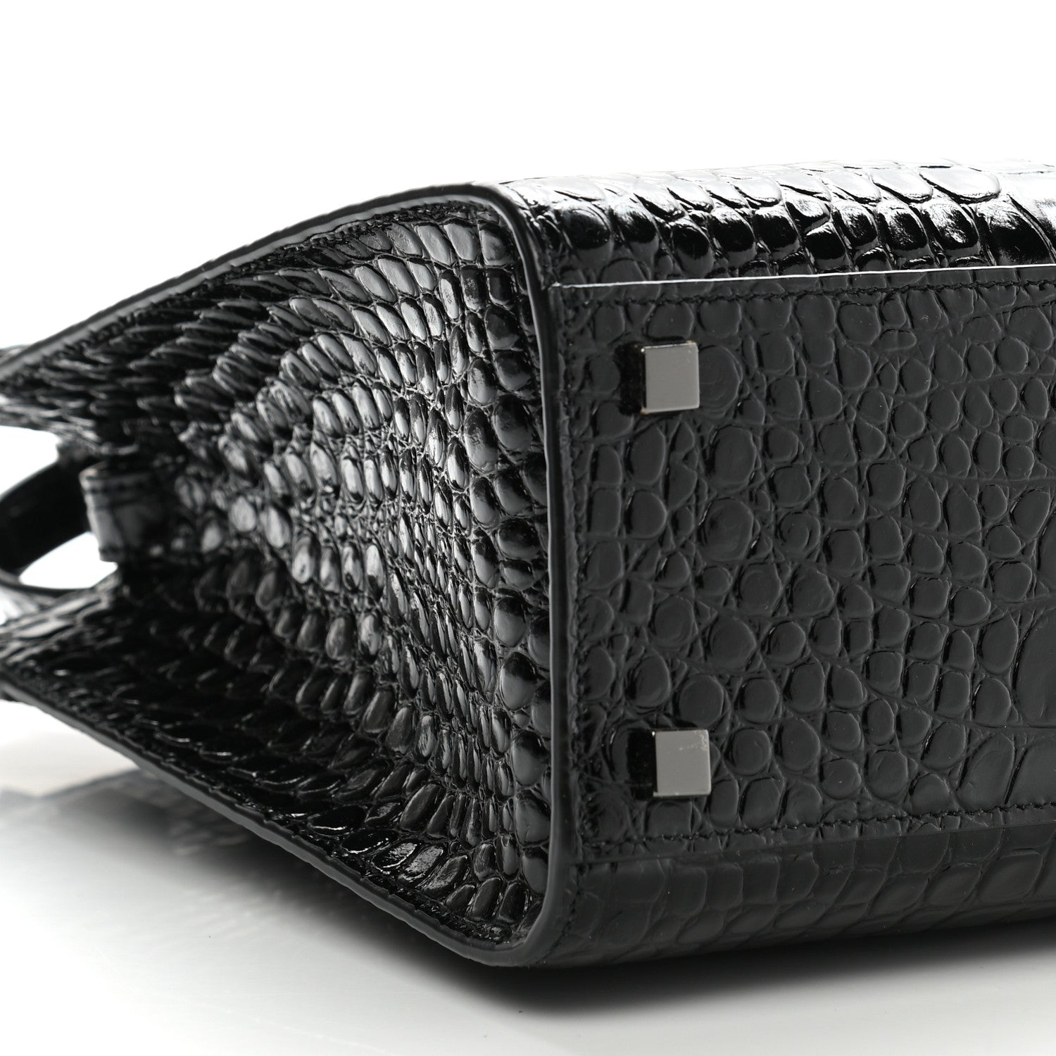 Saint Laurent Shiny Calfskin Crocodile Embossed Small Manhattan Shopper Tote Black 9 of 10
