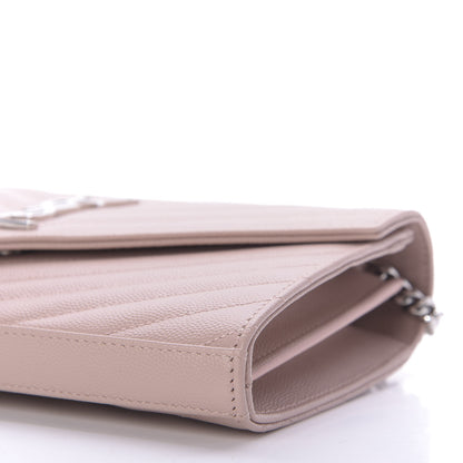 Saint Laurent Grain De Poudre Matelasse Chevron Monogram Chain Wallet Pale Pink 7 of 9