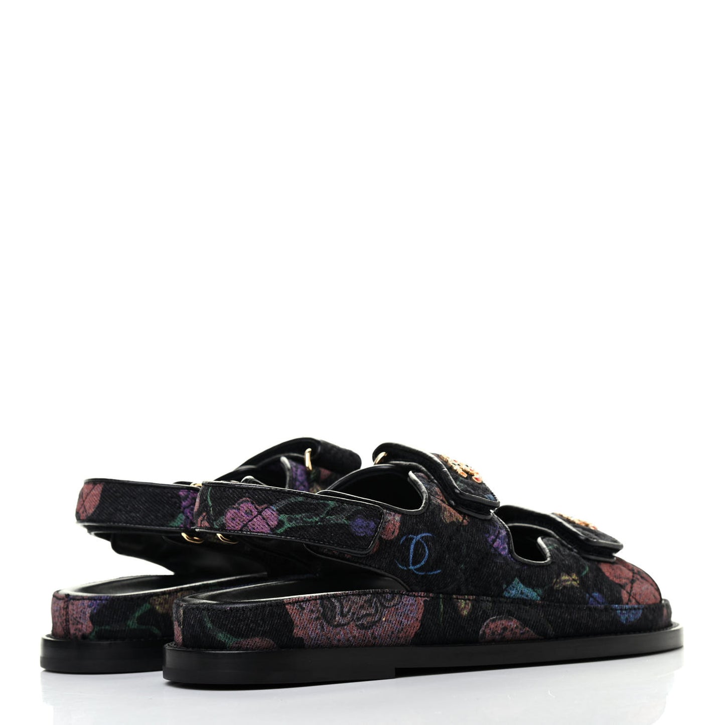 Denim Quilted Dad Sandals 36.5 Black Multicolor