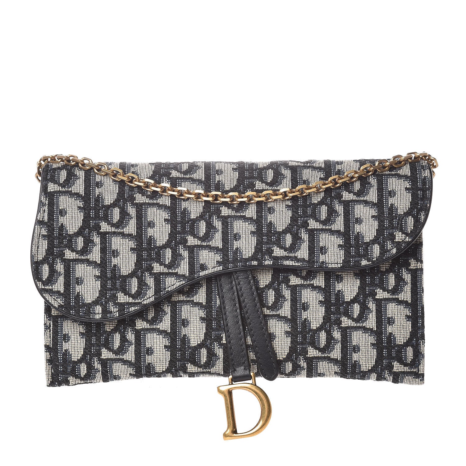 Christian Dior Oblique Saddle Chain Wallet Blue 1 of 9