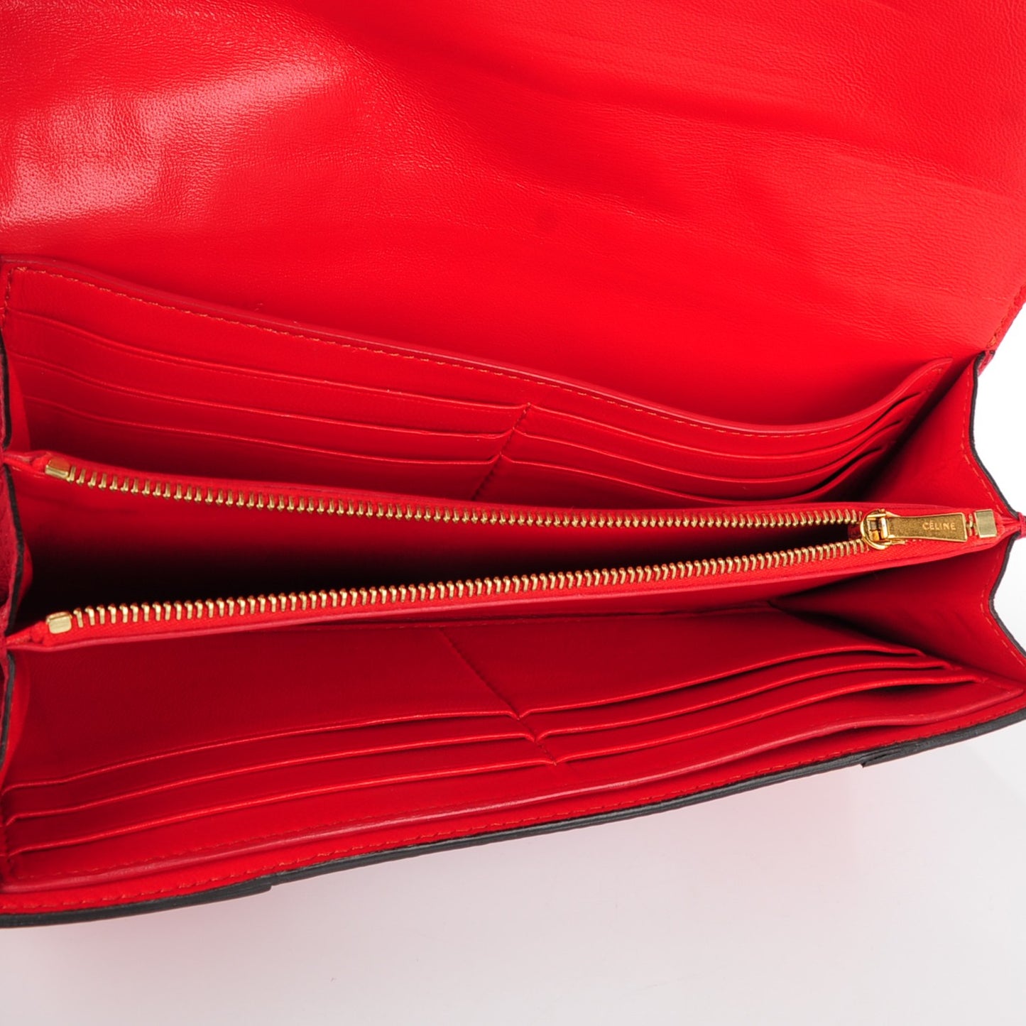 Drummed Calfskin Large Flap Multifunction Wallet Vermillion