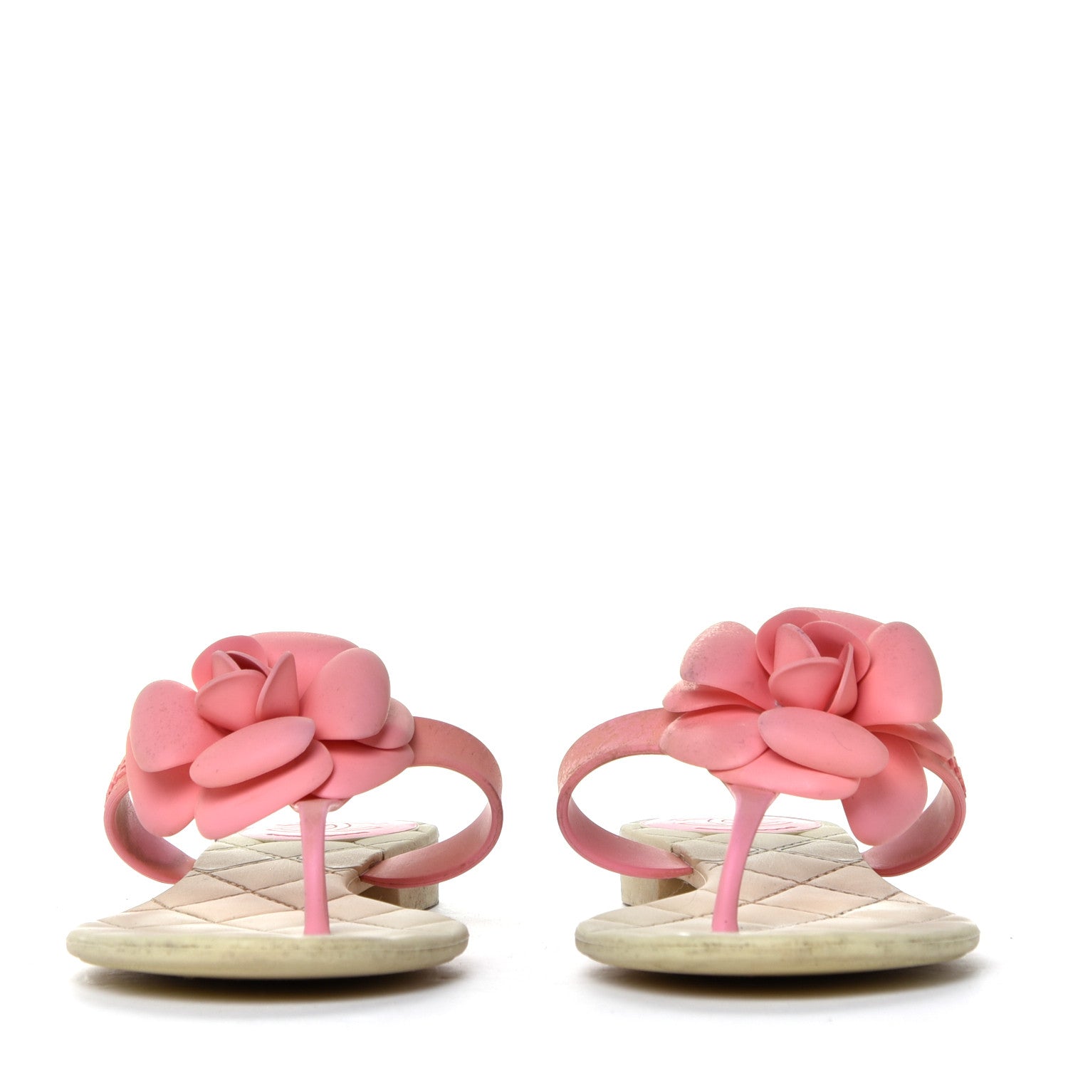 Chanel Jelly Quilted Camellia Thong Sandals 38 Beige Pink 3 of 12