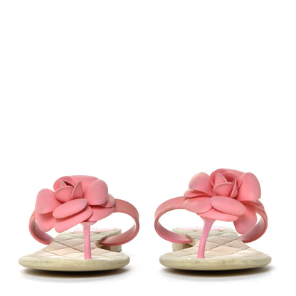 Chanel Jelly Quilted Camellia Thong Sandals 38 Beige Pink 3 of 12