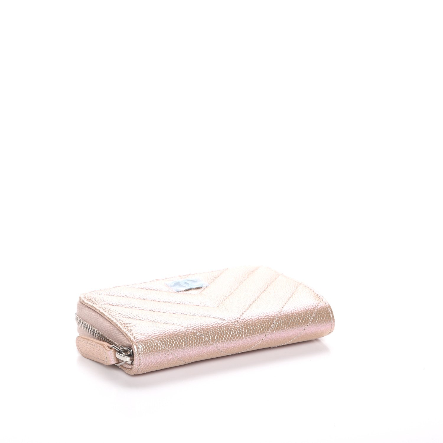 Chanel Metallic Caviar Chevron Quilted Zip Around Coin Purse Light Gold 4 of 8