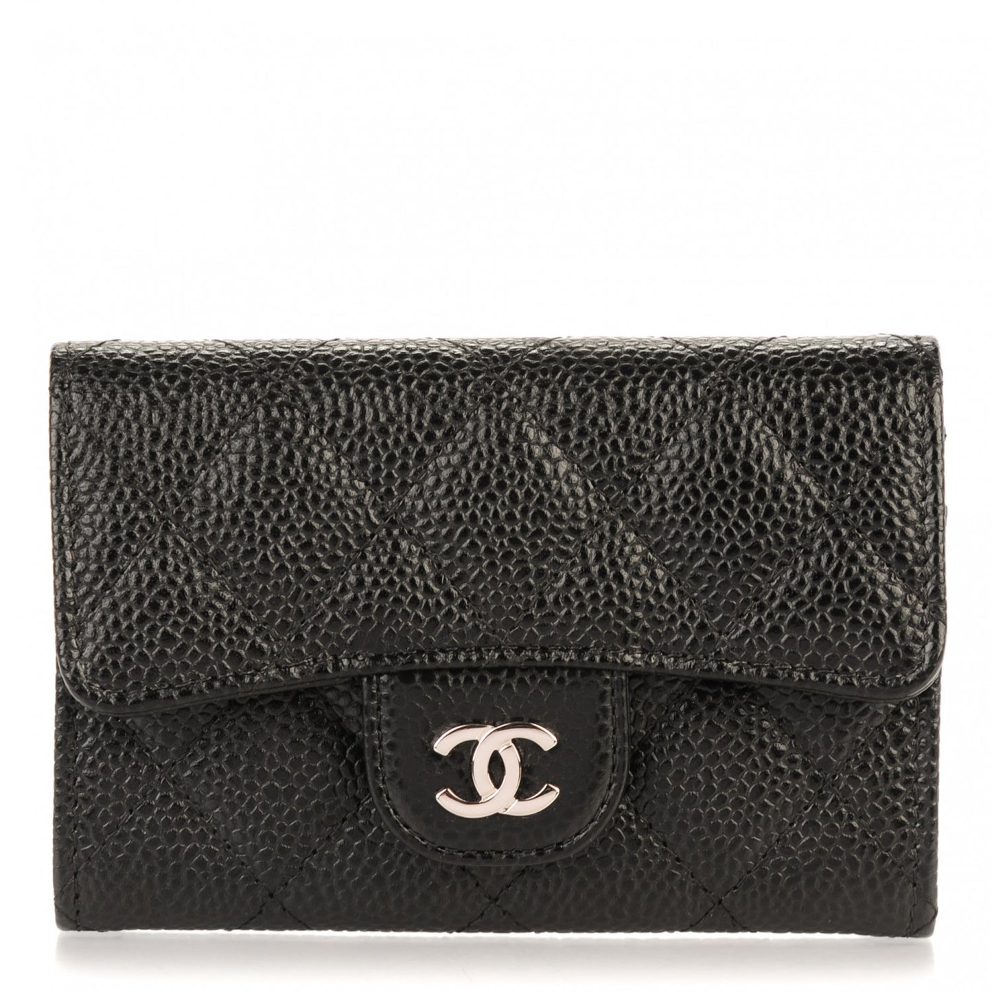 Caviar Quilted Flap Card Holder Black