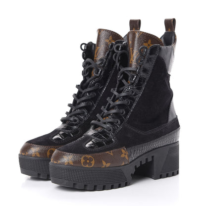 Louis Vuitton Suede Calfskin Monogram Laureate Platform Desert Boots 36 Black 2 of 13