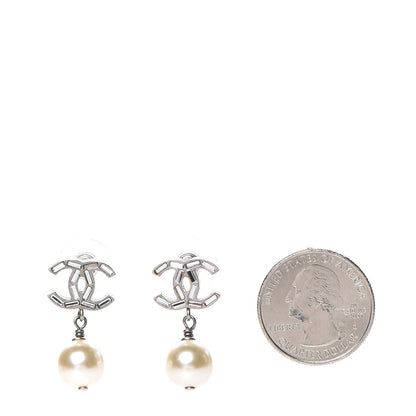 Chanel Crystal Pearl CC Drop Earrings Silver 2 of 5