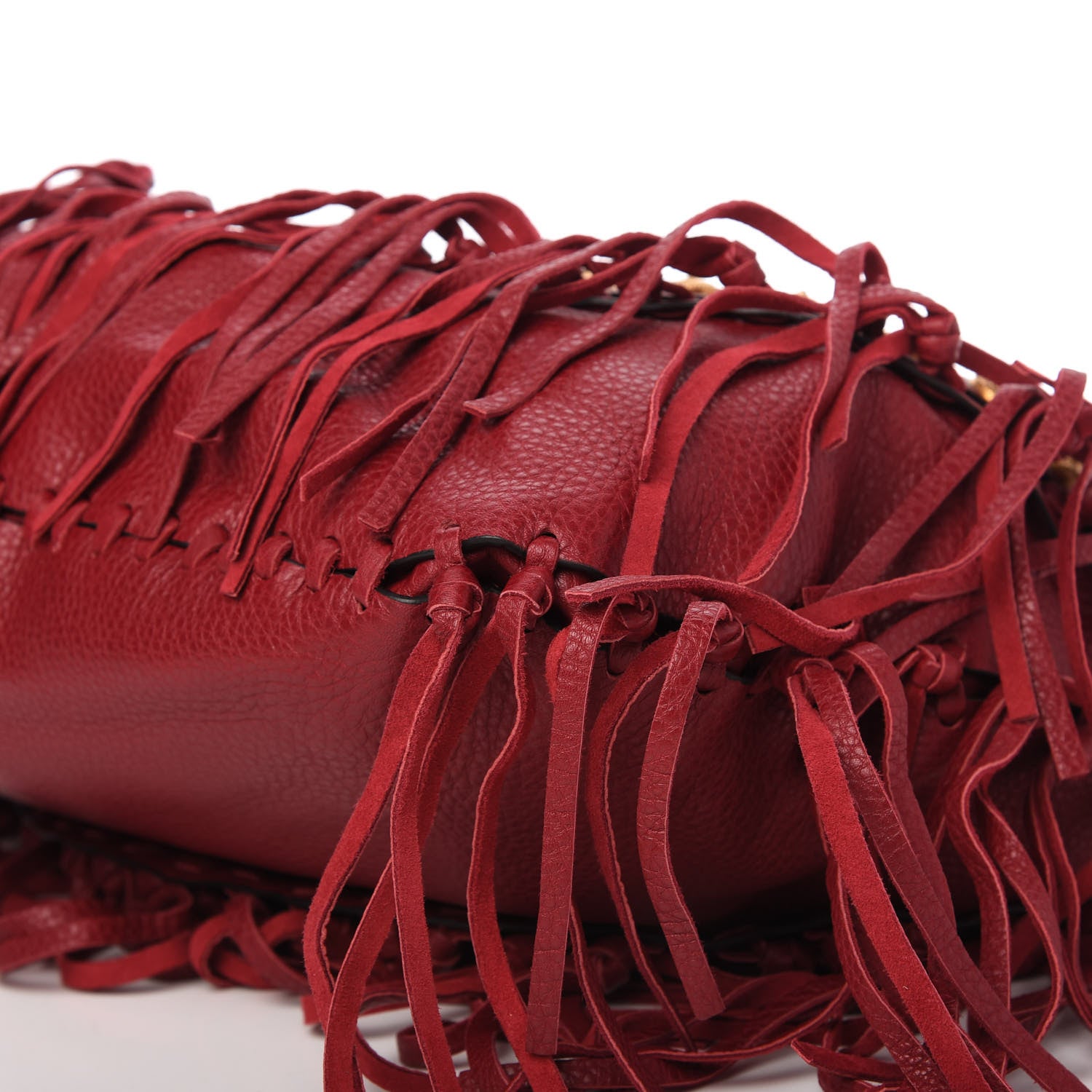 Valentino Garavani Grained Calfskin C-Rockee Fringe Hobo Scarlet 8 of 10