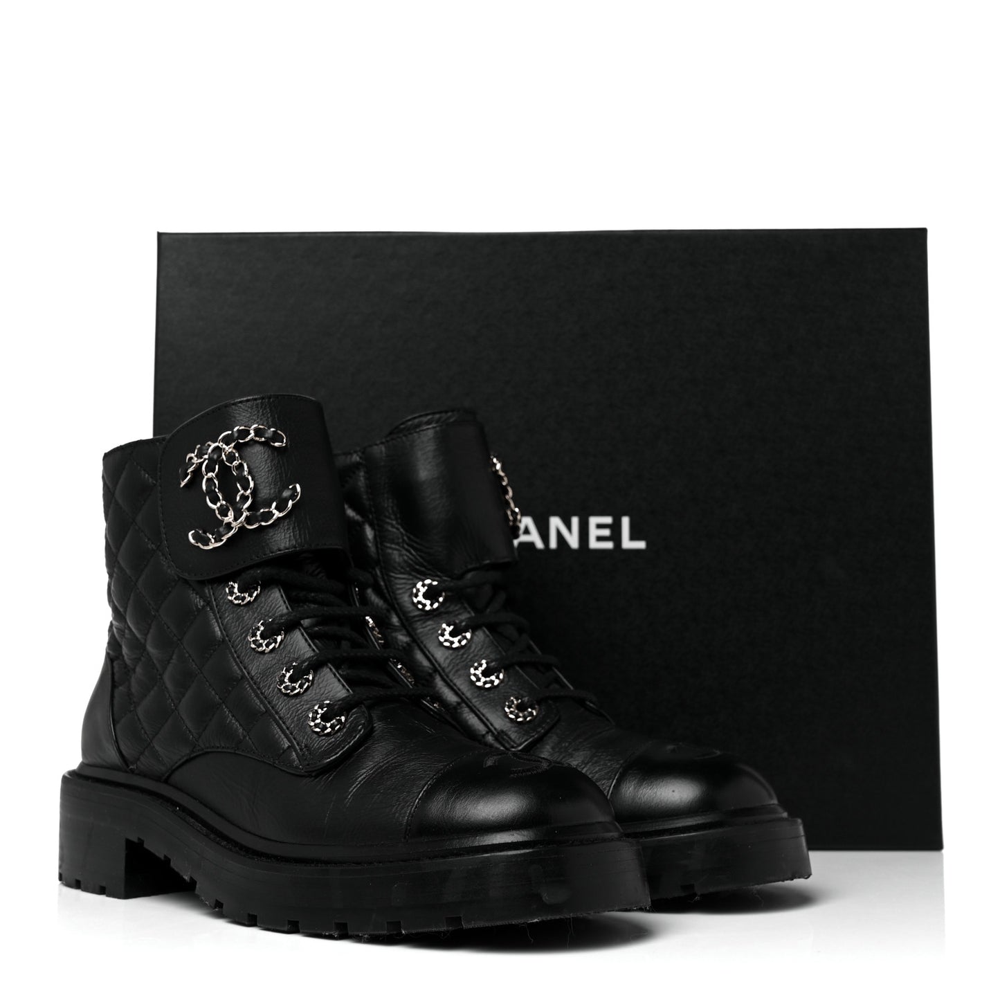 Shiny Goatskin Calfskin Quilted Lace Up Combat Boots 37 Black