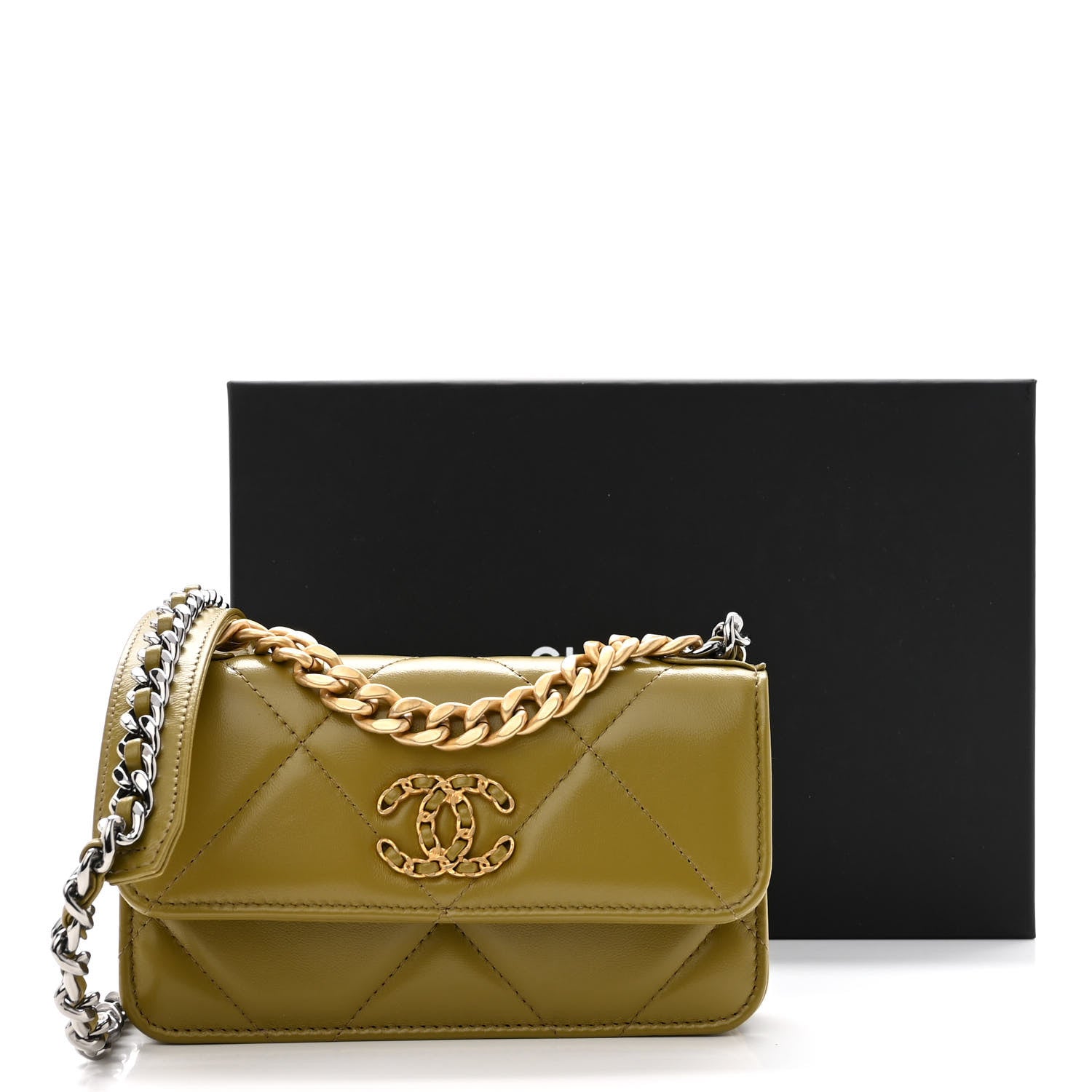 Chanel Lambskin Quilted Chanel 19 Flap Phone Holder With Chain Green 11 of 11