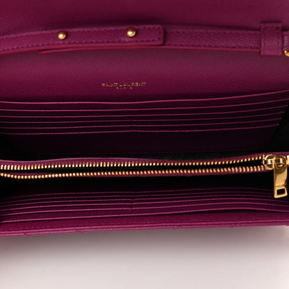 Saint Laurent Grain De Poudre Matelasse Chevron Monogram Chain Wallet Dark Grape 5 of 9