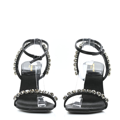 Saint Laurent Crystal Raso Seta 100 Ankle Strap Sandals 38.5 Black 2 of 7