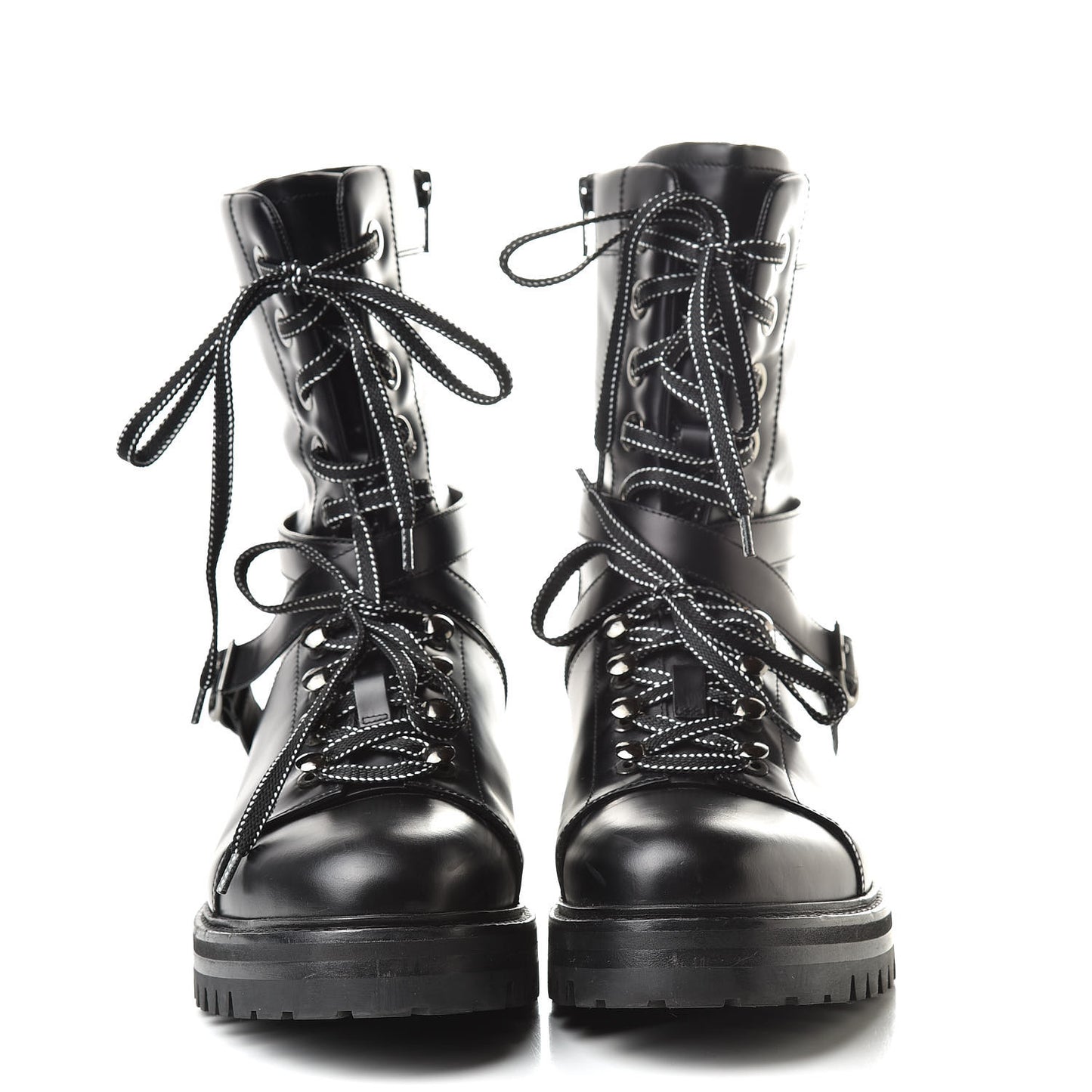 Smooth Calfskin Rockstud Buckled 25mm Combat Boots 40 Black