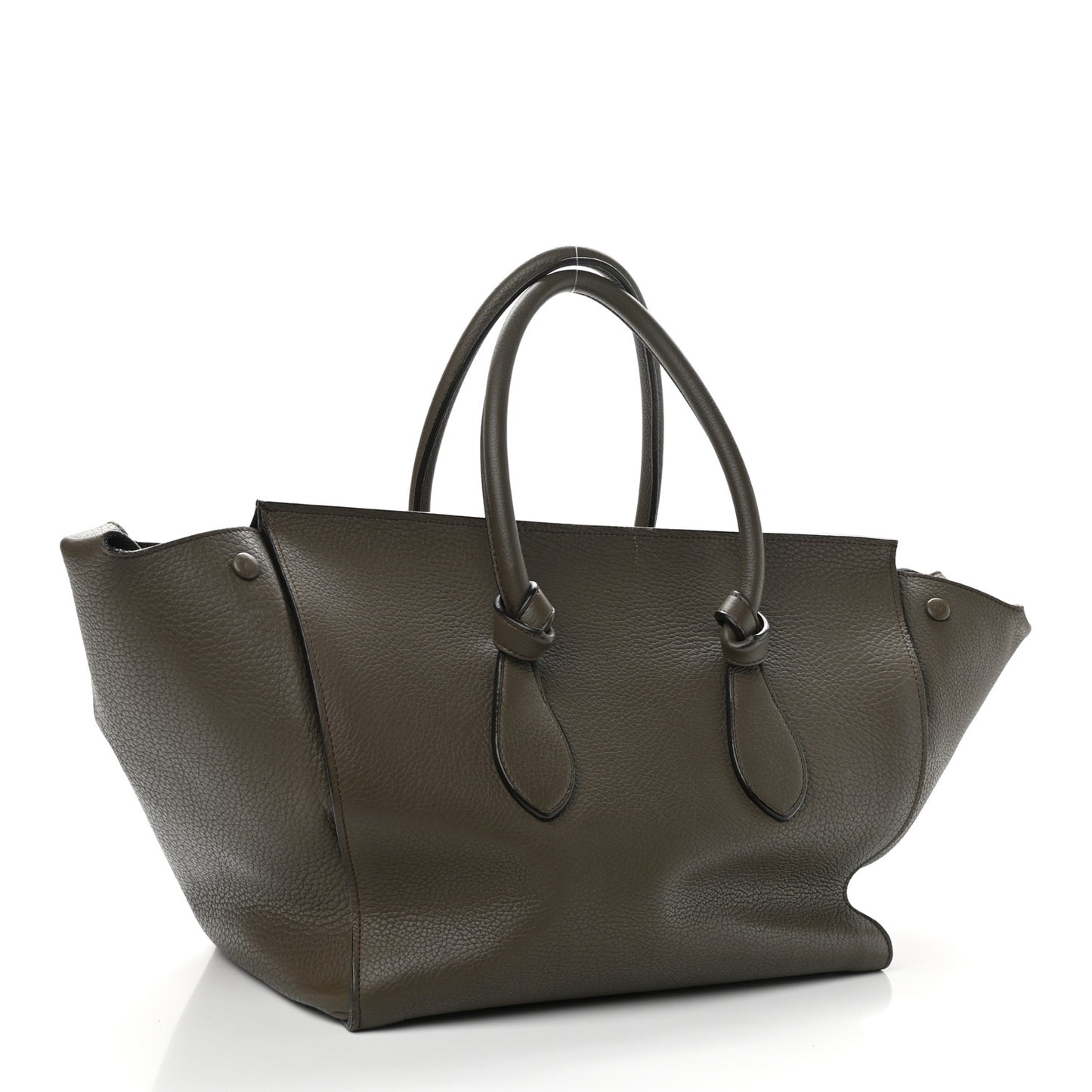 Crisped Calfskin Large Tie Knot Tote Dark Khaki