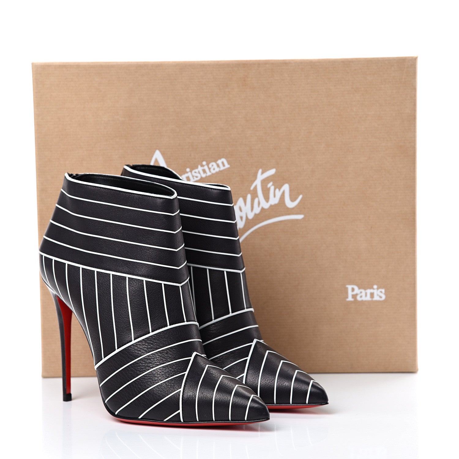 Christian Louboutin Calfskin Josselyn 100 Booties 36.5 Black White 9 of 9