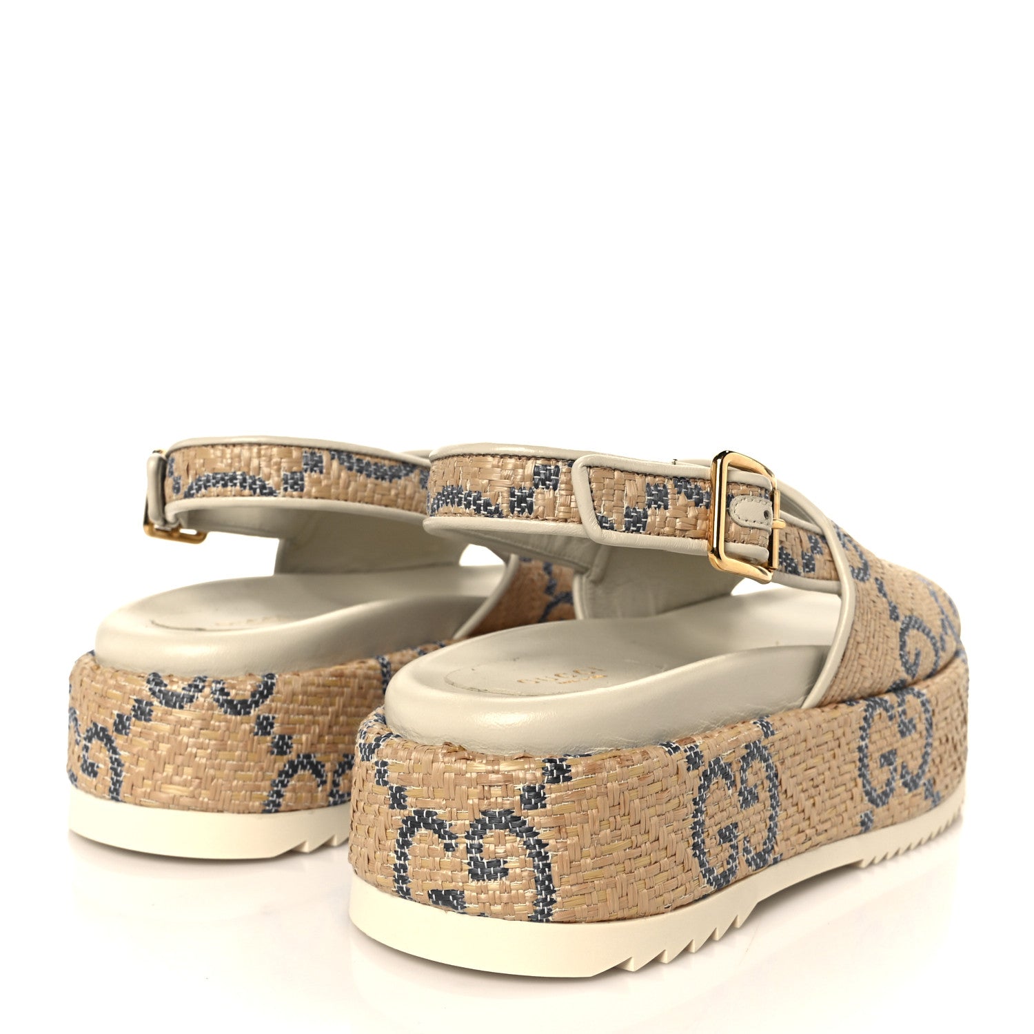 Gucci Raffia GG Monogram Granada Kid Angelina Platform 35mm Slingback Sandals 36 Natural Royale Mystic White 5 of 9