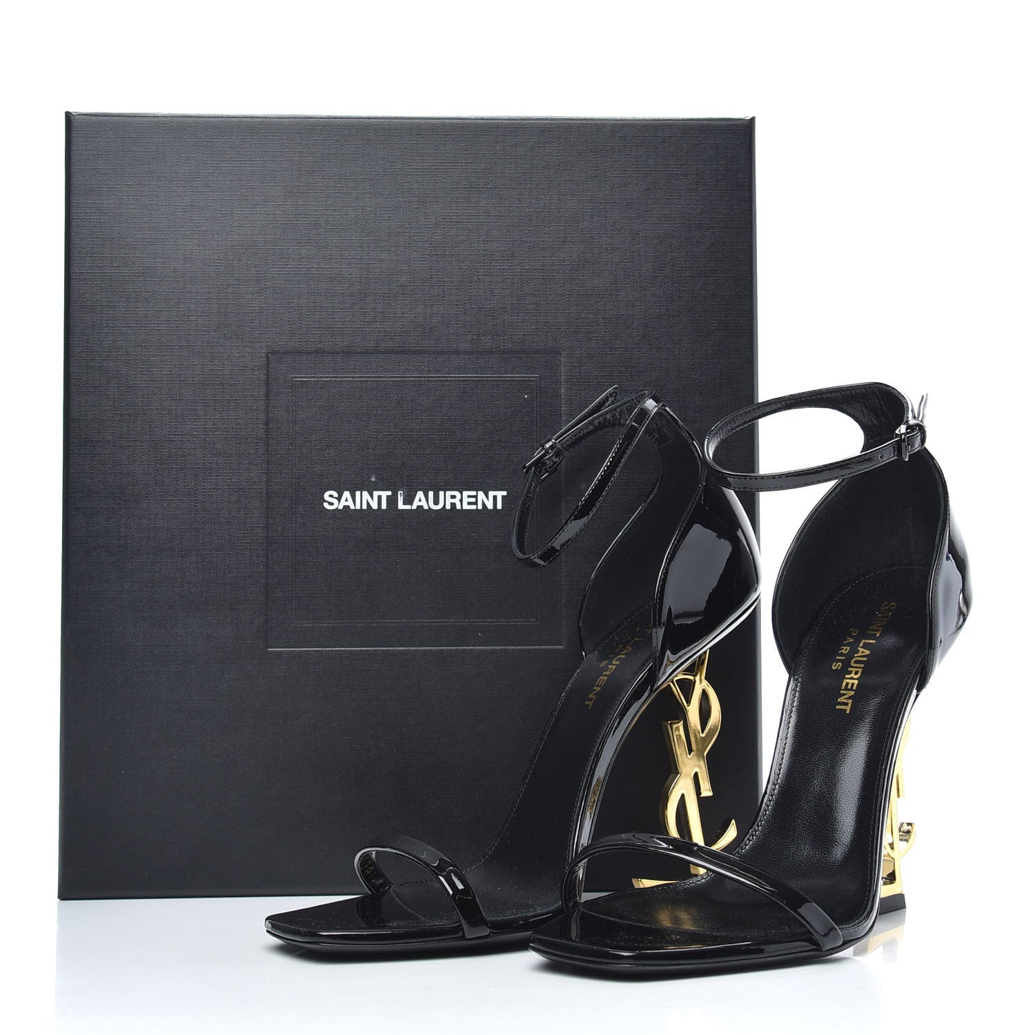 Saint Laurent Patent Calfskin Opyum 110 Sandals 40 Black Gold 8 of 8
