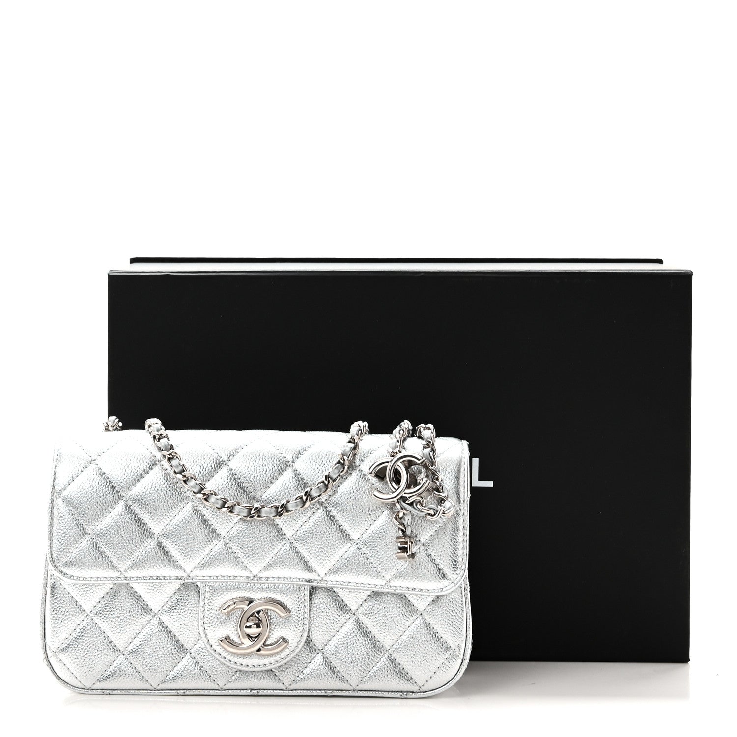 Chanel Metallic Caviar Quilted Mini Rectangular CC Slide Flap Silver 11 of 11