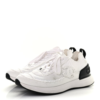 Chanel Fabric Suede Calfskin Stretch CC Sneakers 36 White Black 3 of 11
