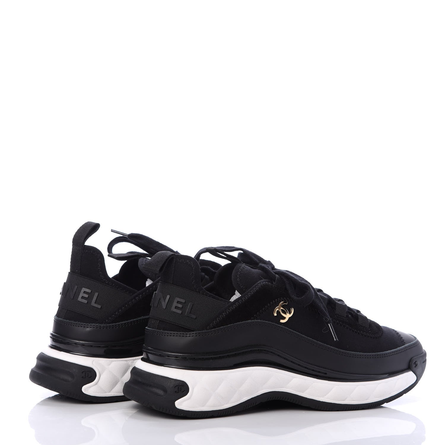 Chanel Velvet Calfskin Mixed Fibers CC Sneakers 37 Black 4 of 7