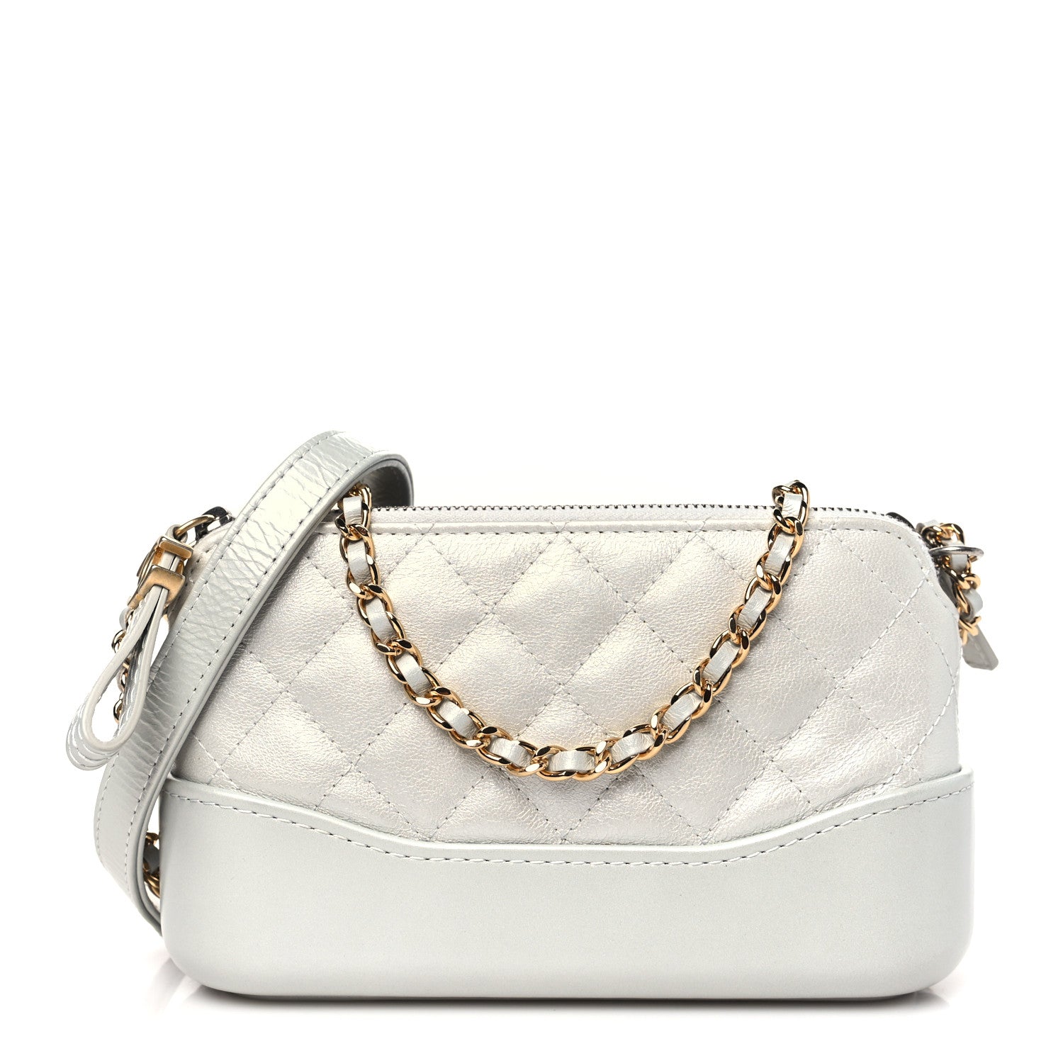 Chanel Metallic Lambskin Calfskin Quilted Small Gabrielle Clutch With Chain Silver 1 of 12