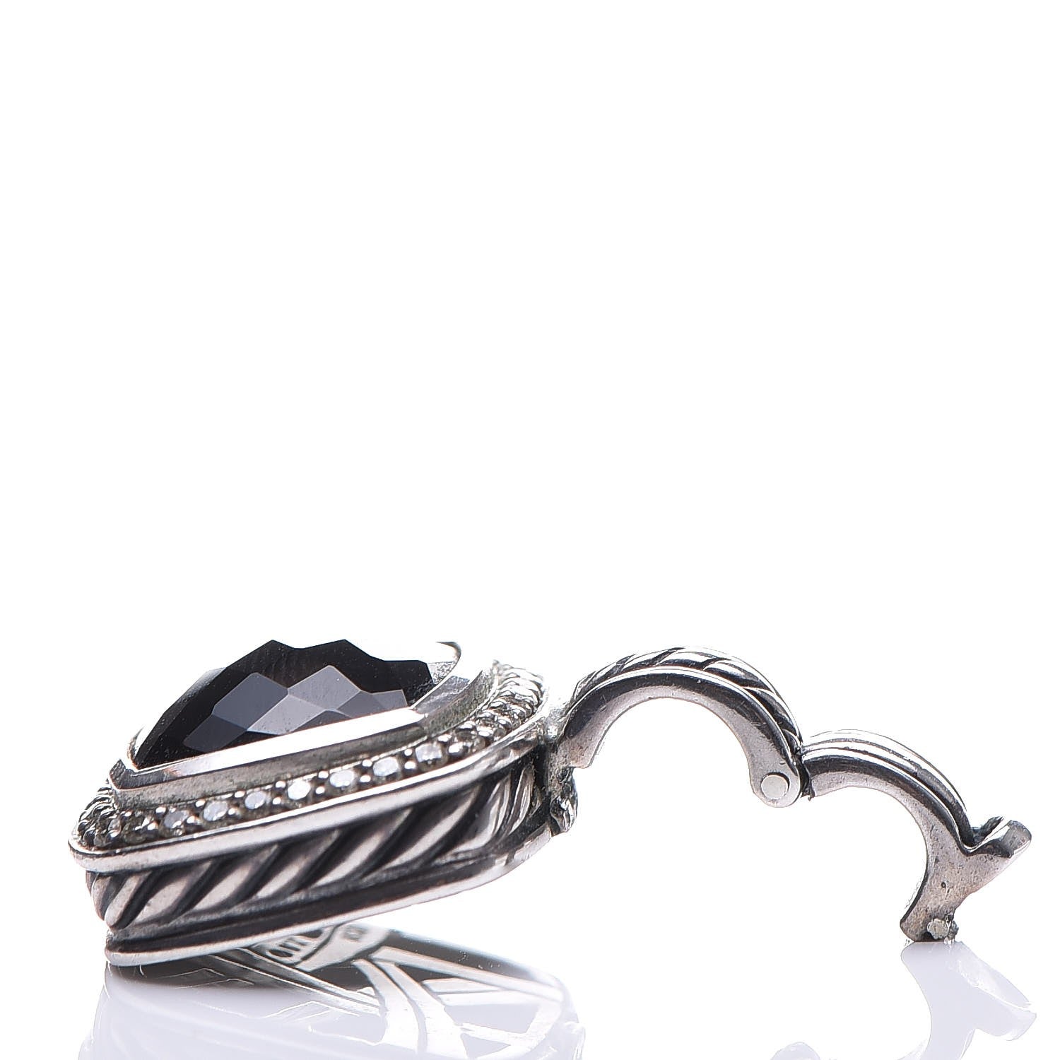 David Yurman Sterling Silver Diamond Black Onyx 11mm Albion Enhancer Pendant 5 of 5
