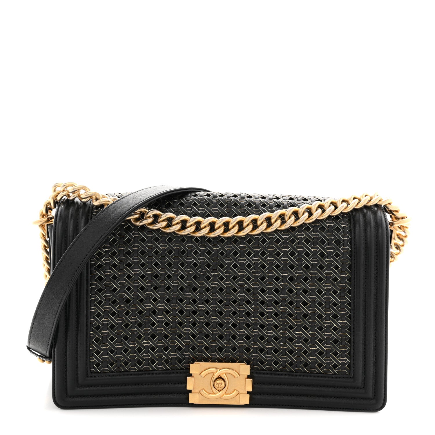 Chanel Lambskin Braided Woven Medium Boy Flap Navy Black 1 of 11