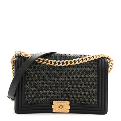 Chanel Lambskin Braided Woven Medium Boy Flap Navy Black 1 of 11
