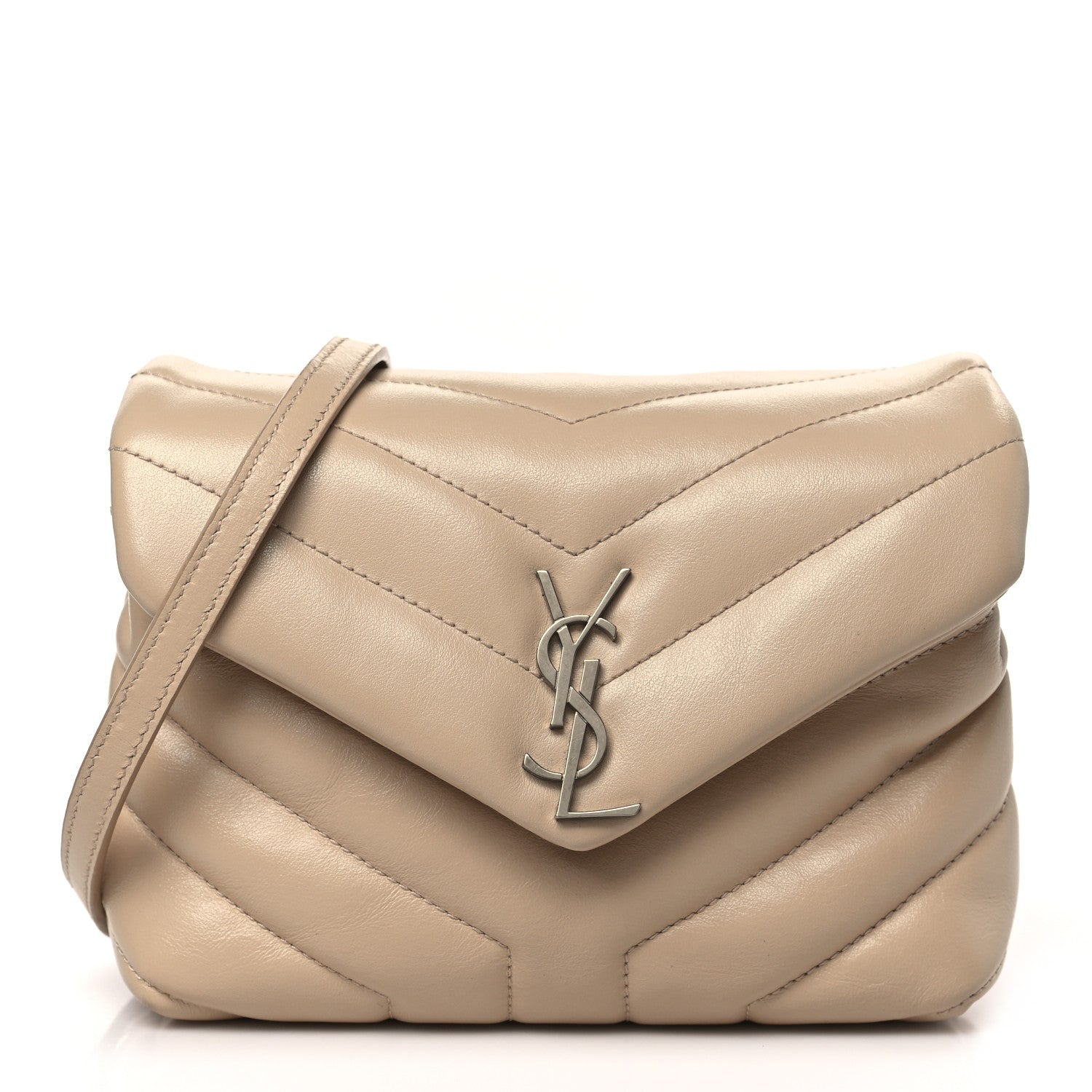 Saint Laurent Calfskin Y Quilted Monogram Toy Loulou Crossbody Bag Dark Beige 1 of 8