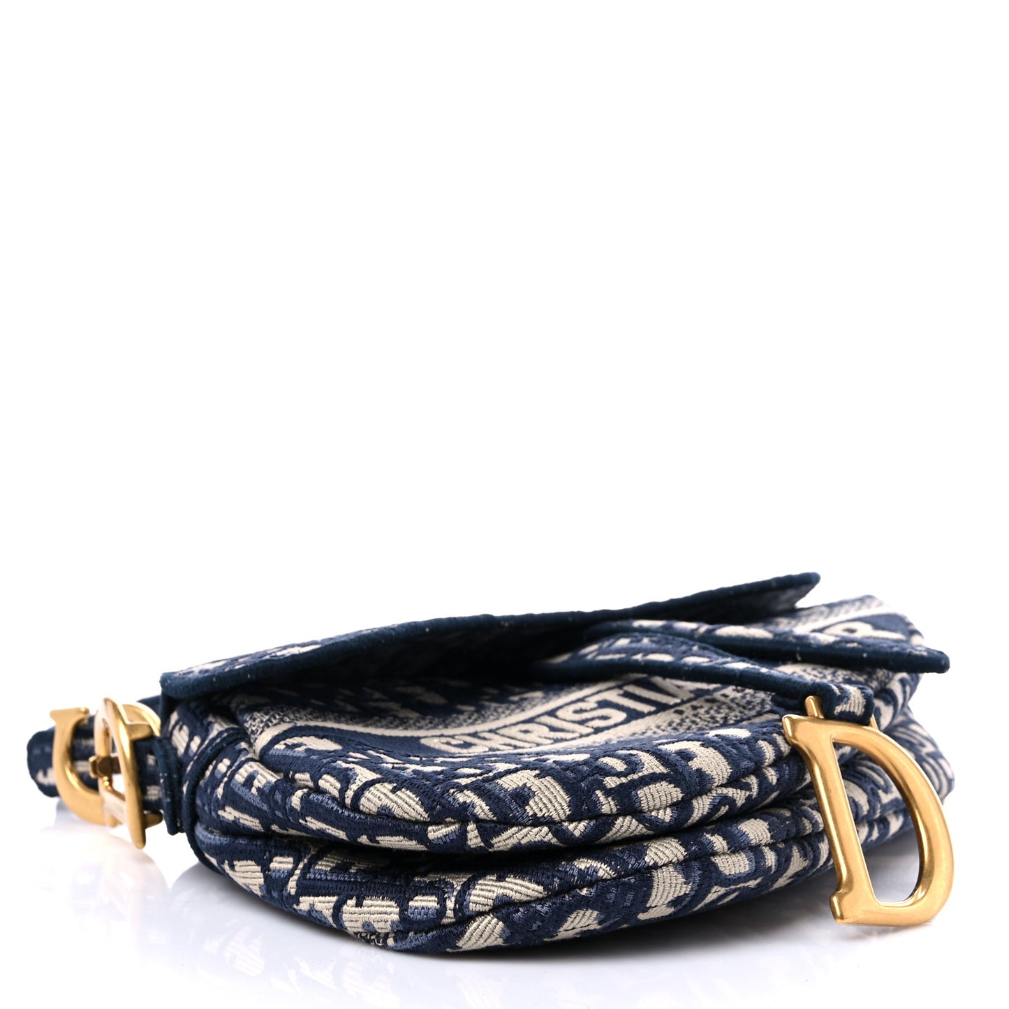 Oblique Embroidered Saddle Bag Blue