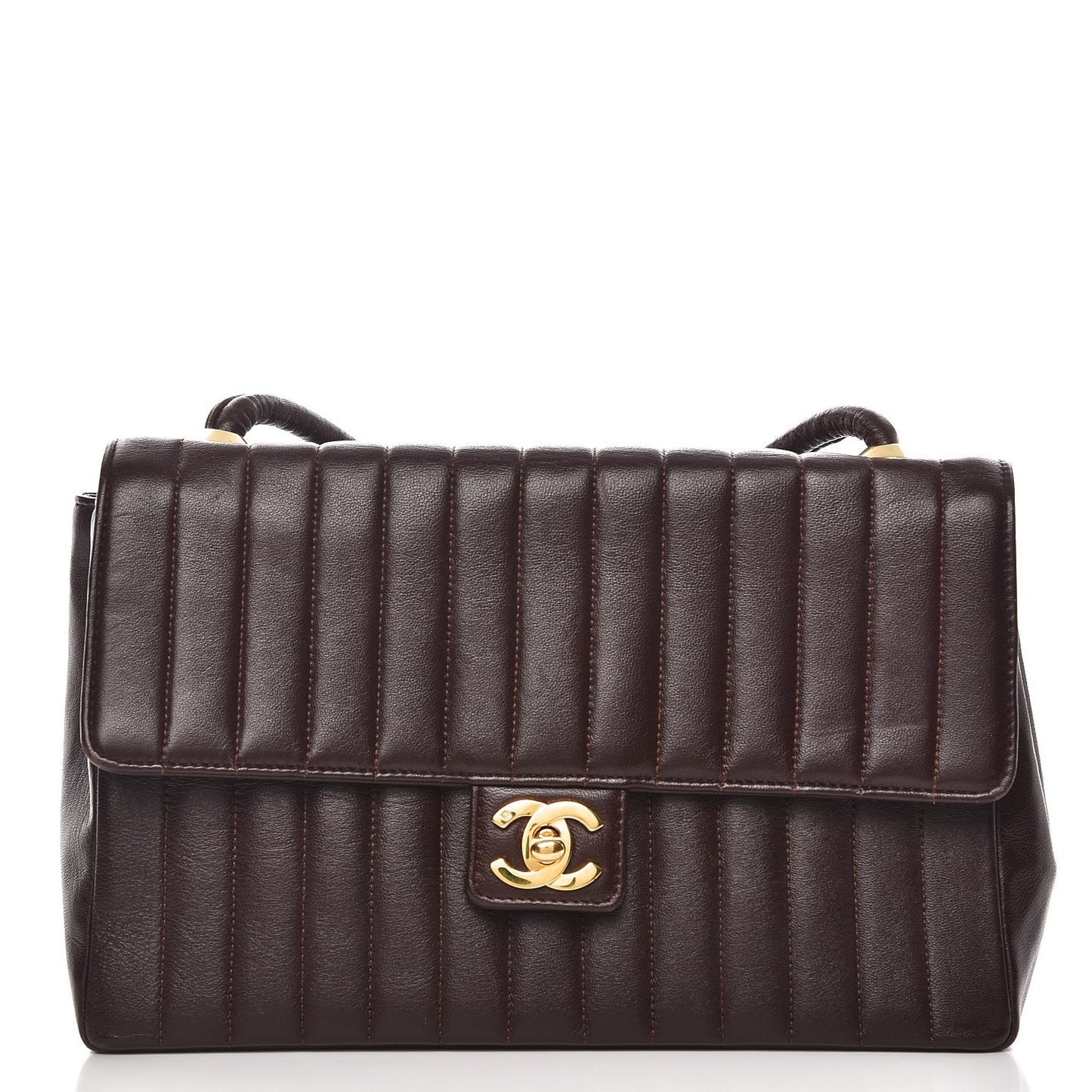 Lambskin Vertical Quilt Medium Flap Brown