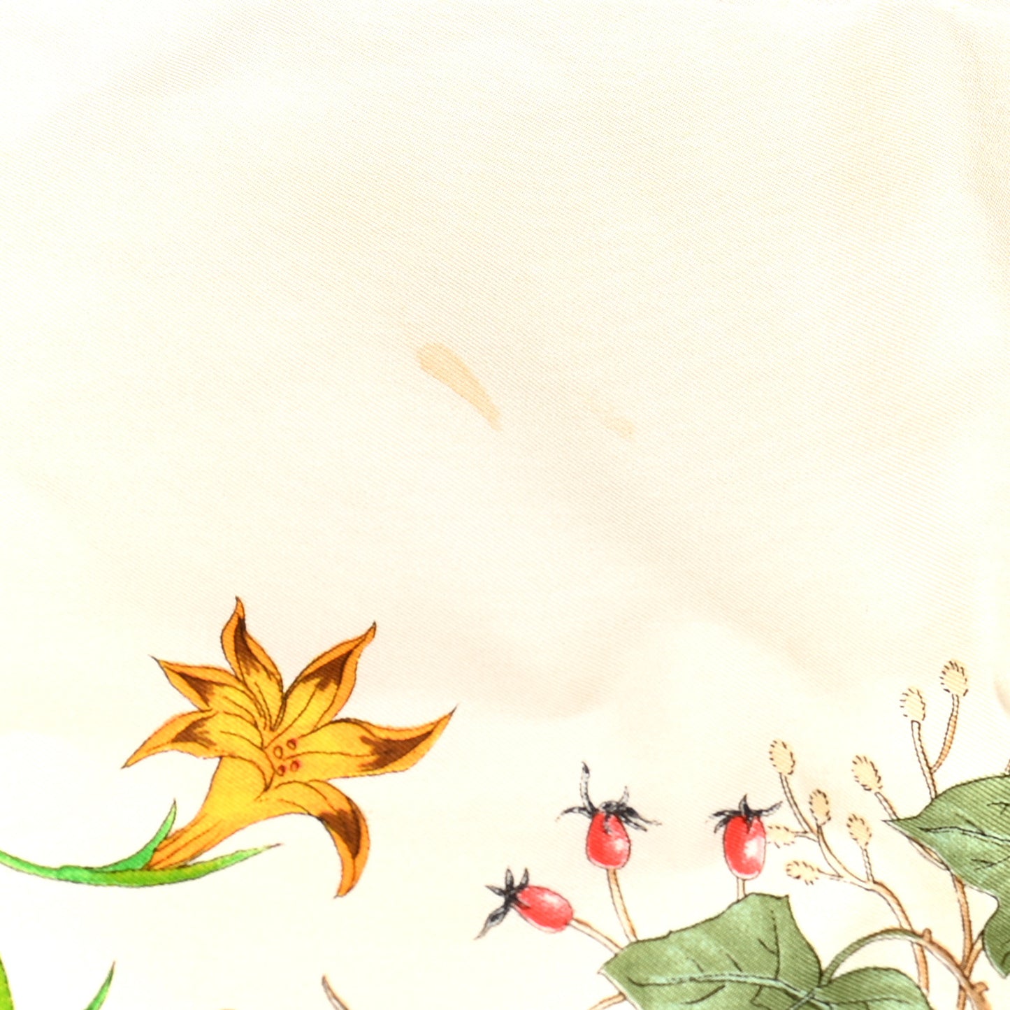 Silk Twill Flora Square Scarf White