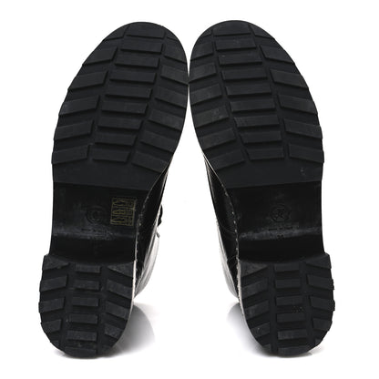 Chanel Crackled Calfskin Velvet Pearl Combat Short Boots 39 Black 7 of 11