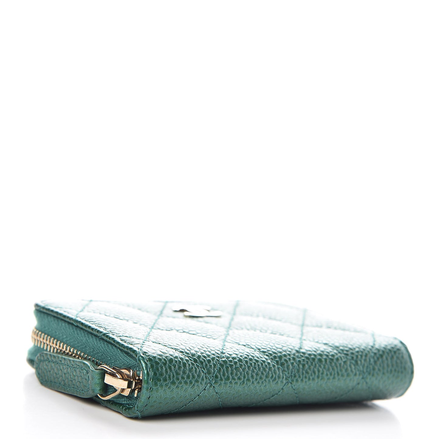 Metallic Caviar Quilted Zip Coin Purse Green