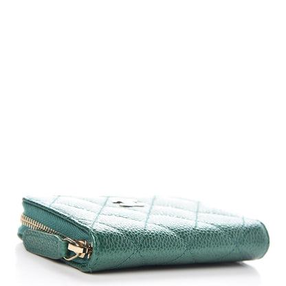 Chanel Metallic Caviar Quilted Zip Coin Purse Green 4 of 7
