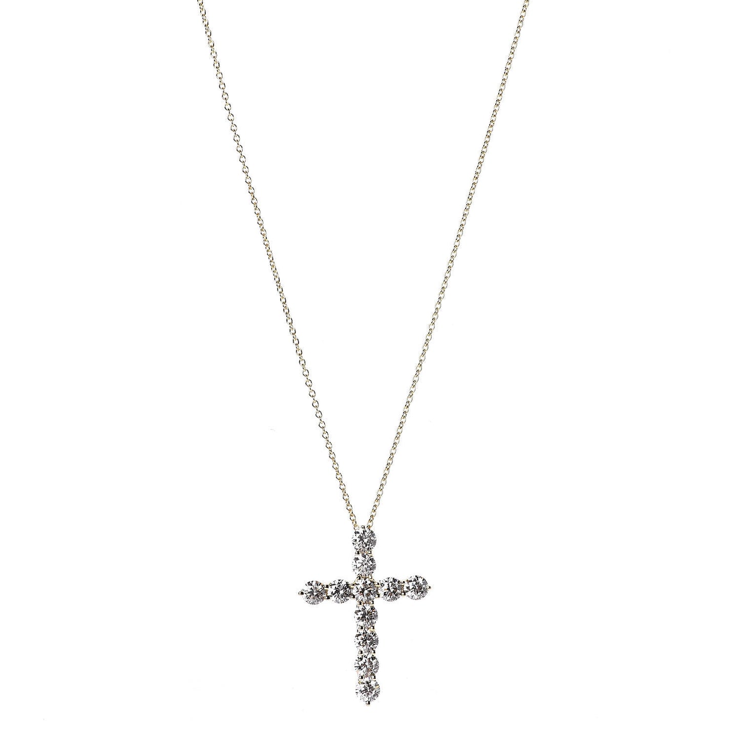 18K Yellow Gold Diamond Large Cross Pendant Necklace