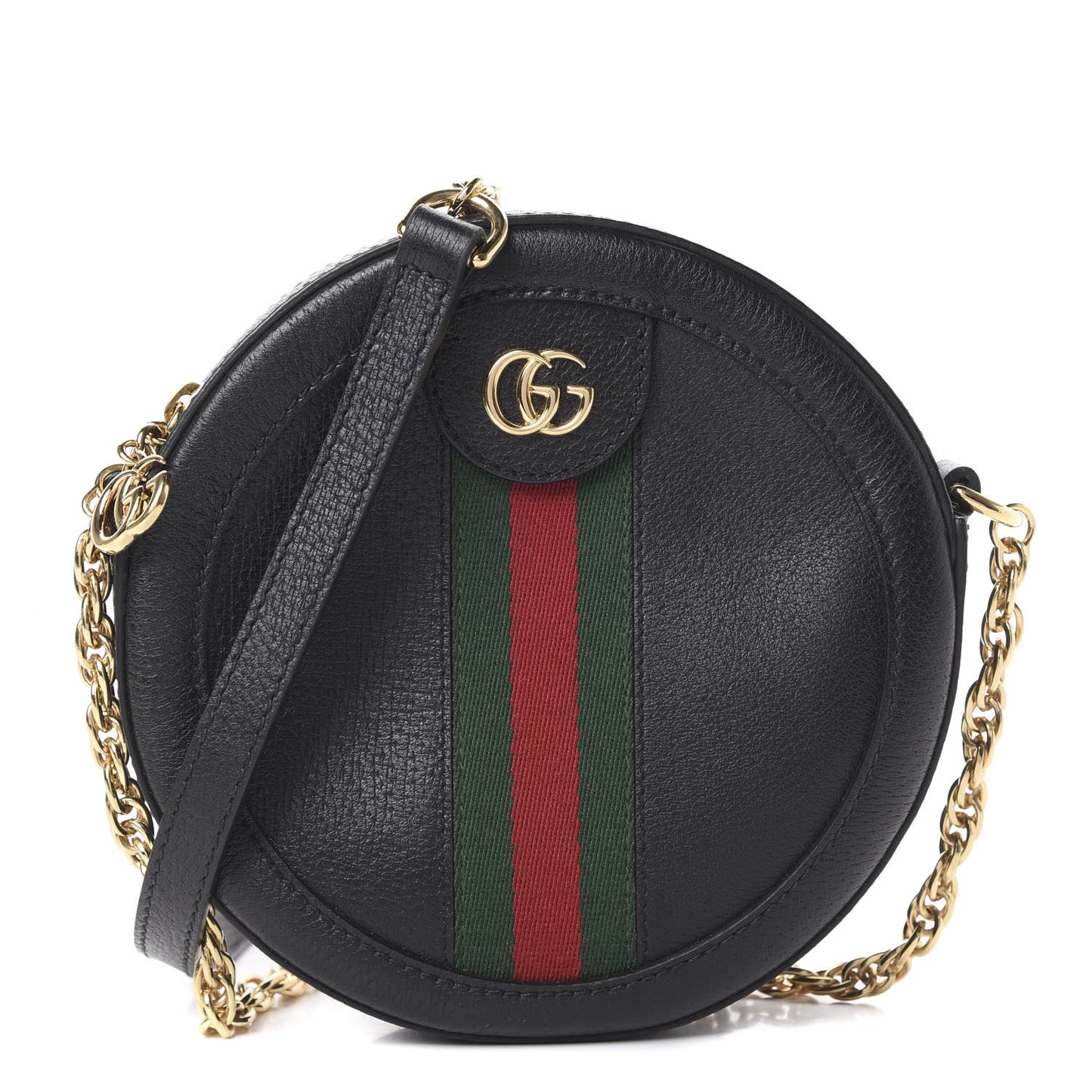Grained Calfskin Web Mini Ophidia Round Shoulder Bag Black